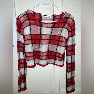 McQ Alexander McQueen Red Check Plaid Knit Mohair Sweater